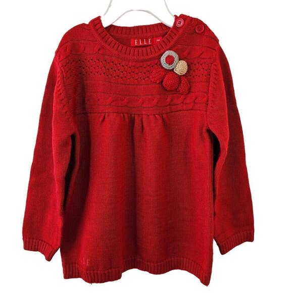 Elle Red Knit Baby Girl Dress 3-6Mo/61cm Wool Blend Long Sleeve Round Neck - Picture 5 of 7